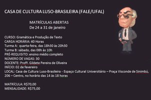 Inscrições abertas para curso de Gramática e Produção de Texto