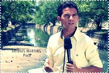 Estudante Abidias Martins como repórter na reportagem sobre o Riacho Salgadinho