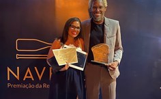 Mayara Santana e Mateus Bispo, da empresa Geotecam, primeira da área da Geografia em Alagoas (Foto: Acervo Pessoal)