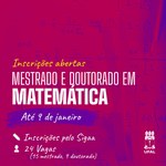 Ufal abre inscrições para mestrado e doutorado em Matemática