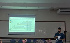 Apresentação do discente de pós-graduação (PPGCA/UFAL), Guilherme D'Avila, sobre desenvolvimento larval de um camarão com potencial para cultivo ornamental