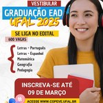 Ufal lança edital com 600 vagas para cursos gratuitos de graduação a distância
