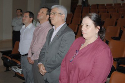 Roberto Barbosa, da Sinfra, o pró-reitor Valmir Pedrosa, Eurico Lôbo e Rachel Rocha durante a celebração