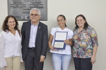 Nélia Calado, Eurico Lôbo, Heloísa Helena e Rachel Rocha felizes com a entrega do novo prédio