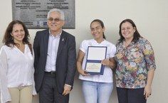 Nélia Calado, Eurico Lôbo, Heloísa Helena e Rachel Rocha felizes com a entrega do novo prédio