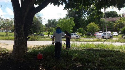 Trabalhadores na limpeza das áreas externas do Campus A.C. Simões. Foto: Janaina Alves