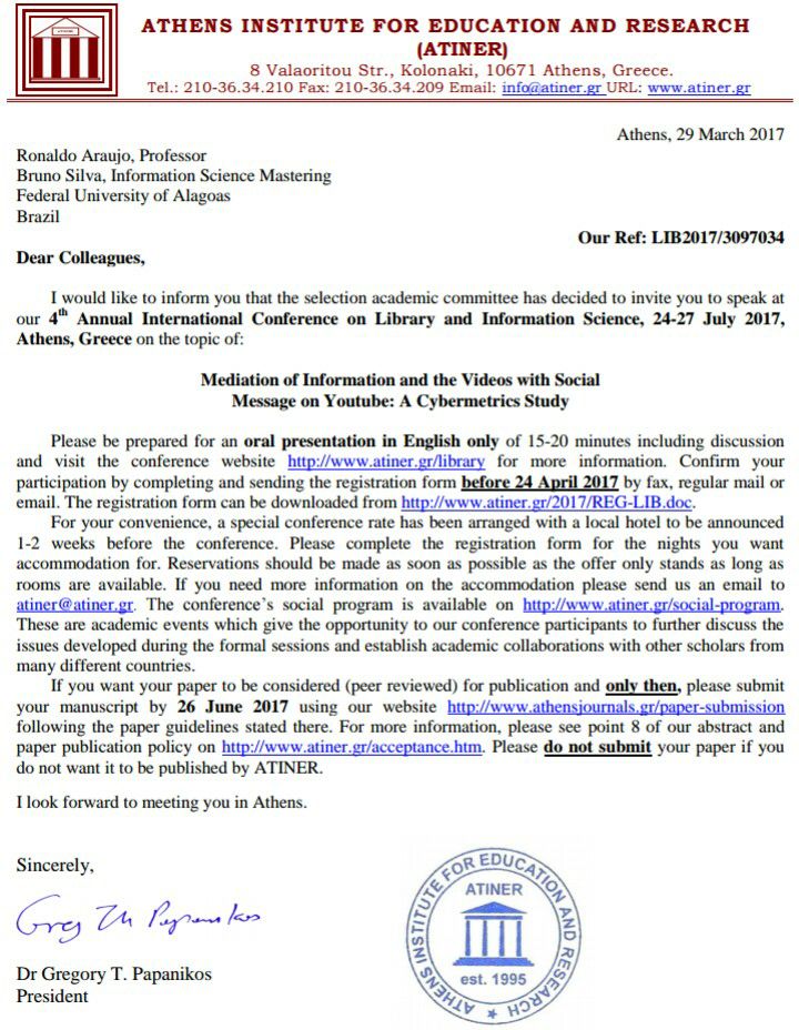 Carta de aceitação do trabalho