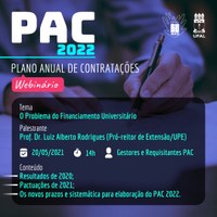 Financiamento universitário será pauta no webinário do PAC 2022