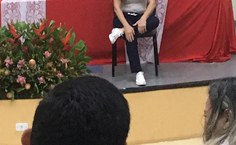 Professora Socorro Dantas conduziu a ginástica laboral com os partrioipantes da Semana do Servidor