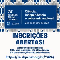 Inscrições com desconto para a 74ª Reunião Anual da SBPC