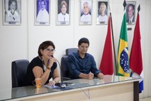 Vice-reitora Eliane Cavalcanti e o pró-reitor de Gestão Institucional, Jarman Aderico, durante a primeira oficina de 2023