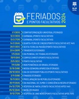 Ministério divulga calendário dos feriados e pontos facultativos de 2024