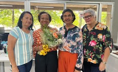 Carminha com as colegas de trabalho Maria Cícera, Maria do Carmo Silva e Maria do Carmo Cavalcanti