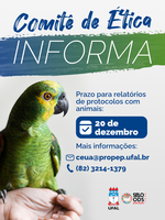 Comissão de Ética alerta sobre prazo para relatórios de protocolos com animais