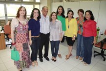 Servidoras da Ascom, Diana Monteiro, Rose Ferreira, Jacqueline Freire, Janaína Alves, Márcia Alencar, Simonedie Araújo e lenilda Luna com Manoel Mota