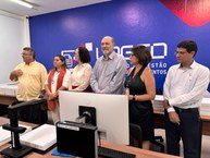 Somenidade no Laged: Fábio Guedes, Rosaline Mota, Elaine Pimentel, reitor Josealdo Tonholo, Simoneide Araújo e Jarman Aderico, pró-reitor de Gestão Institucional da Ufal
