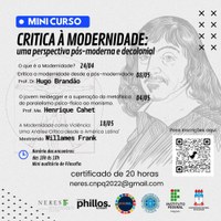 Minicurso sobre Crítica à Modernidade finaliza inscrições