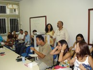 Professores Sandra Nunes e Haroldo Ferreira na aula inaugural