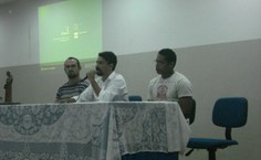 Professores Rafael e Clébio, e mestre Bentinho, organizadores do evento