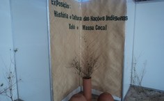 A exposição "História e Cultura da Nações Indígenas" está no hall do prédio da Reitoria