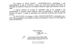 Comunicado do DNIT infomando sinalização ao redor da Universidade