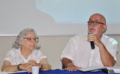 Luitgarde de Oliveira e Élcio Verçosa falaram sobre o poder de transformação da Universidade na aula inaugural.