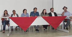 Ana Valéria, Ester, Ruth-Vasconcellos, Márcio, Rachel Rocha, Thiago e Rafael na solenidade do Campus Arapiraca