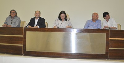 Mesa de abertura do seminário: Eduardo Lyra, Osvaldo Viegas, Rachel Rocha, Albino Rubim e Elder Maia