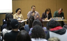 Elaine Pimentel, Júlio Cézar  Gaudêncio, Ruth Vasconcelos e Emerson do Nascimento na mesa redonda sobre Segurança Pública.
