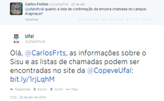 Perfil oficial respondendo questionamento de um aluno