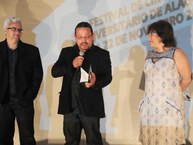 Petrônio Coelho, Sérgio Onofre e Ruth Vasconcelos na cerimônia de abertura do 4º Festival de Cinema Universitário de Alagoas