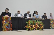 Luis Paulo Mercado,  Irinaldo Diniz, Eurico Lôbo, Maria Neide Sobral, Fernando Pimentel e Arthur Nogueira na mesa de abertura