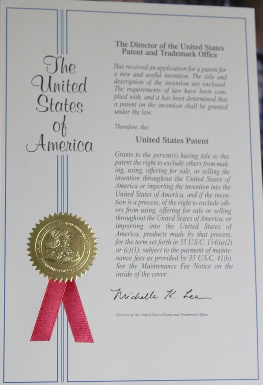 Documento da patente concedida por instituto americano