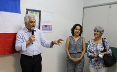 O reitor Eurico Lôbo, Silvana Ayres e Sílvia Cardeal