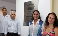 Reitor Eurico Lôbo, Flávia Moura e Nélia Callado, superintendente da Sinfra
