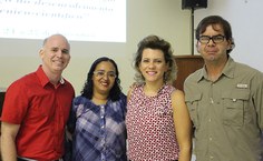Dimas José, coordenador da Licenciatura em Química; Francine Santos, diretora do IQB; Isis Figueiredo, coordenador do Bacharelado em Química e Thiago Aquino, coordenador da Química Industrial