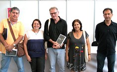 Autor Michel Agier (ao centro) com os professores participantes da tradução do livro: Bruno César Cavalcanti, Stela Lameiras, Rachel Rocha e Yann Hamonic