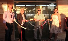 Reitor Eurico Lôbo, pró-reitor Estudantil, Pedro Nelson e diretores do Campus em frente a entrada do RU de Arapiraca