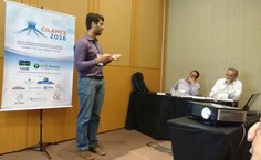 Pedro Silveira, e membros da comissão avaliadora, durante sua apresentação no CILAMCE 2016