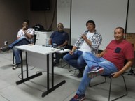 Os músicos André Solon, Carlos Bala e Rodrigo Lopes e o coordenador do curso de Música da Ufal, Marcos Moreira