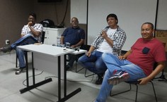 Os músicos André Solon, Carlos Bala e Rodrigo Lopes e o coordenador do curso de Música da Ufal, Marcos Moreira