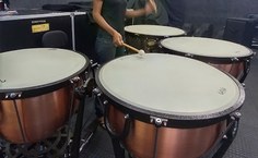 Instrumentos de percussão, a exemplo do típano, estão à disposição dos alunos