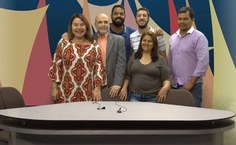 Estudante Bruno Presado (de camisa branca), com a equipe do programa Tome Ciência nas gravações durante a SBPC em Alagoas. Foto: Arquivo Pessoal
