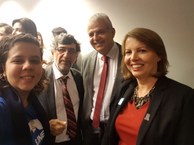 Reitora, Valéria Correia, Marcus David, reitor da Ufjf, Reinaldo Centoducatte, reitor da Ufes, e Mariana Dias, presidente da UNE