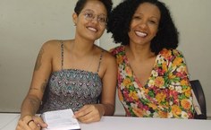 Eloysa Lopes, bolsista e a professora Lígia Ferreira, da comissão da SBPC Afro e Indígena