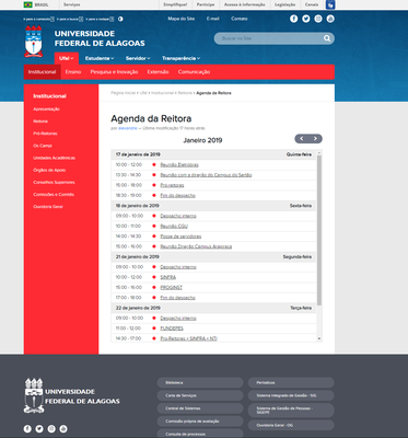Nova ferramenta permite acessar a agenda e ver os principais compromissos da reitora e do vice-reitor. Foto: reprodução do site.