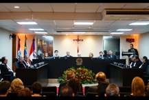 Mesa de honra da cerimônia de entrega da Comenda da Ordem do Mérito Ministro Silvério Fernandes de Araújo Jorge