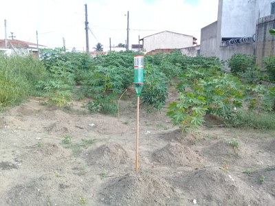 Pluviômetro de garrafa PET feita no projeto. Foto: Arquivo pessoal