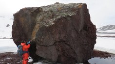 Coleta de líquens em rocha na Antártica. Foto: Arquivo pessoal