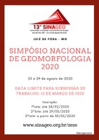 Inscrições abertas para o 13º Simpósio Nacional de Geomorfologia